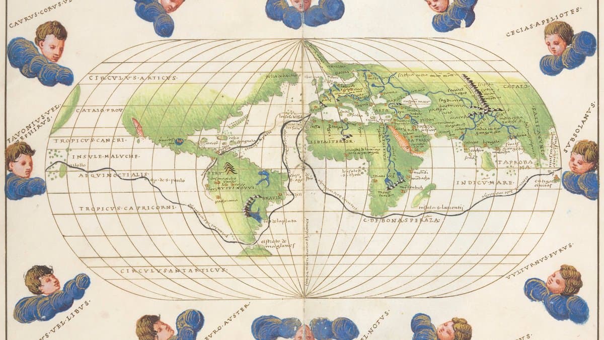 World-map spread from Battista Agnese atlas RES/176, 1544, in the Biblioteca Nacional de España; BNE collection image.