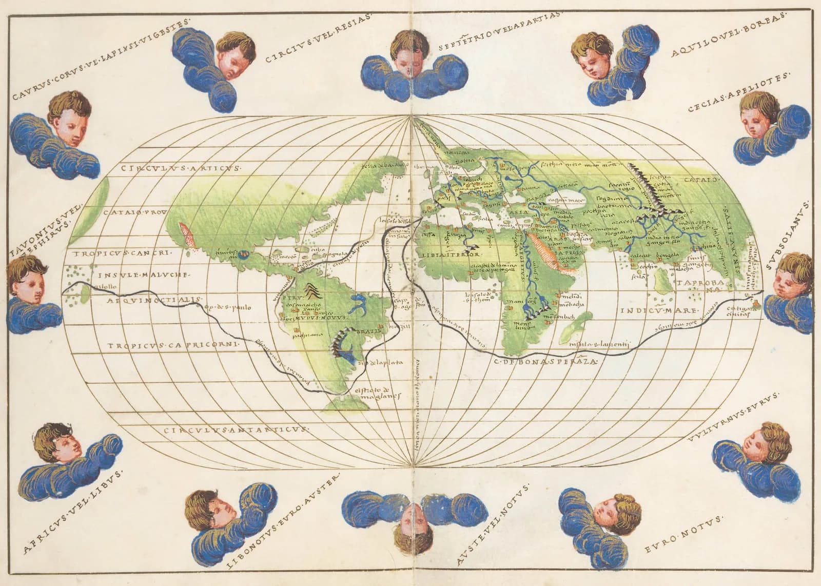 World-map spread from Battista Agnese atlas RES/176, 1544, in the Biblioteca Nacional de España; BNE collection image.