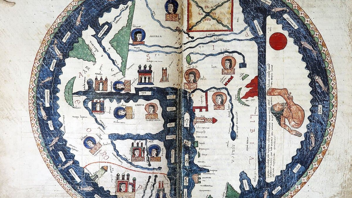 Modern museum reproduction of the 1086 Burgo de Osma Beatus map; the original is in the cathedral archive.
