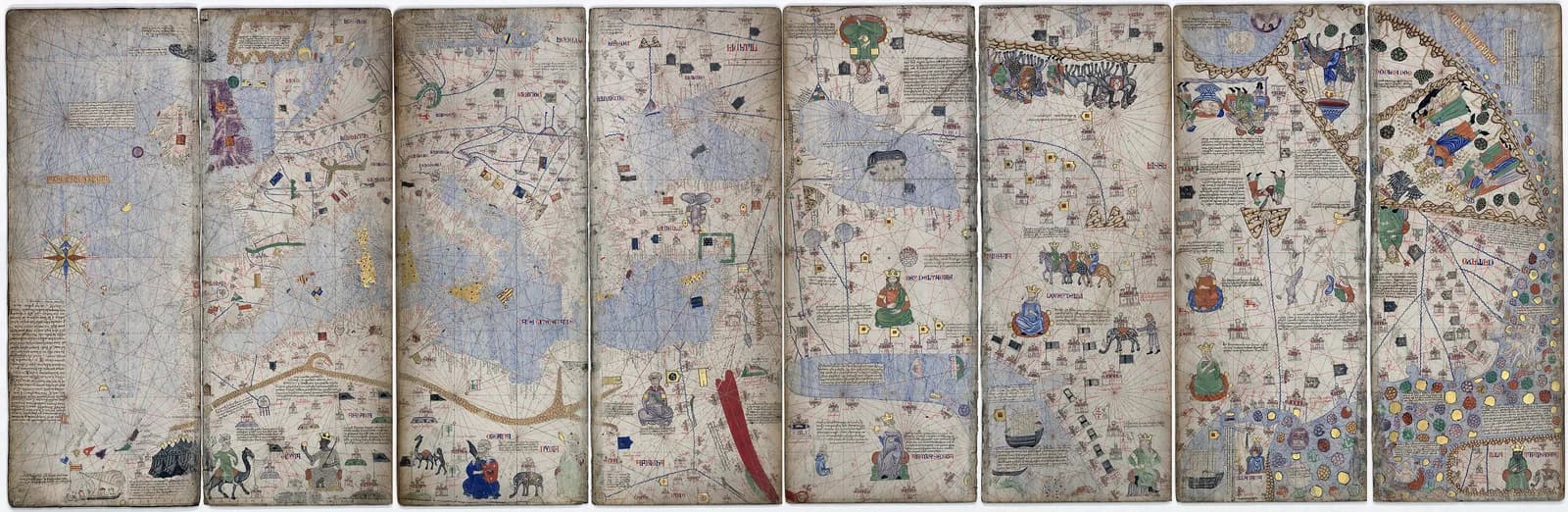 Overview reproduction of the 1375 Catalan Atlas, BnF Espagnol 30; panel inscriptions require the keeper scans.