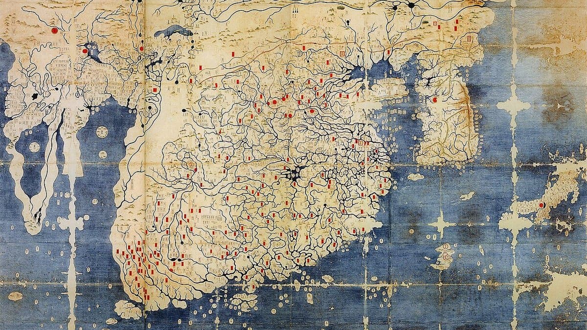 Published exhibition-catalog reproduction of the Honkoji Kangnido copy in Japan; the 1402 original is lost.