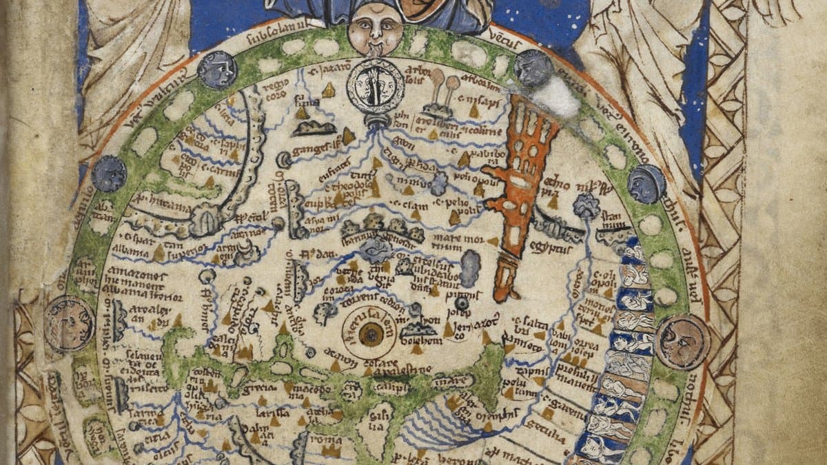 World-map folio 9r of British Library Add MS 28681, the Map Psalter.