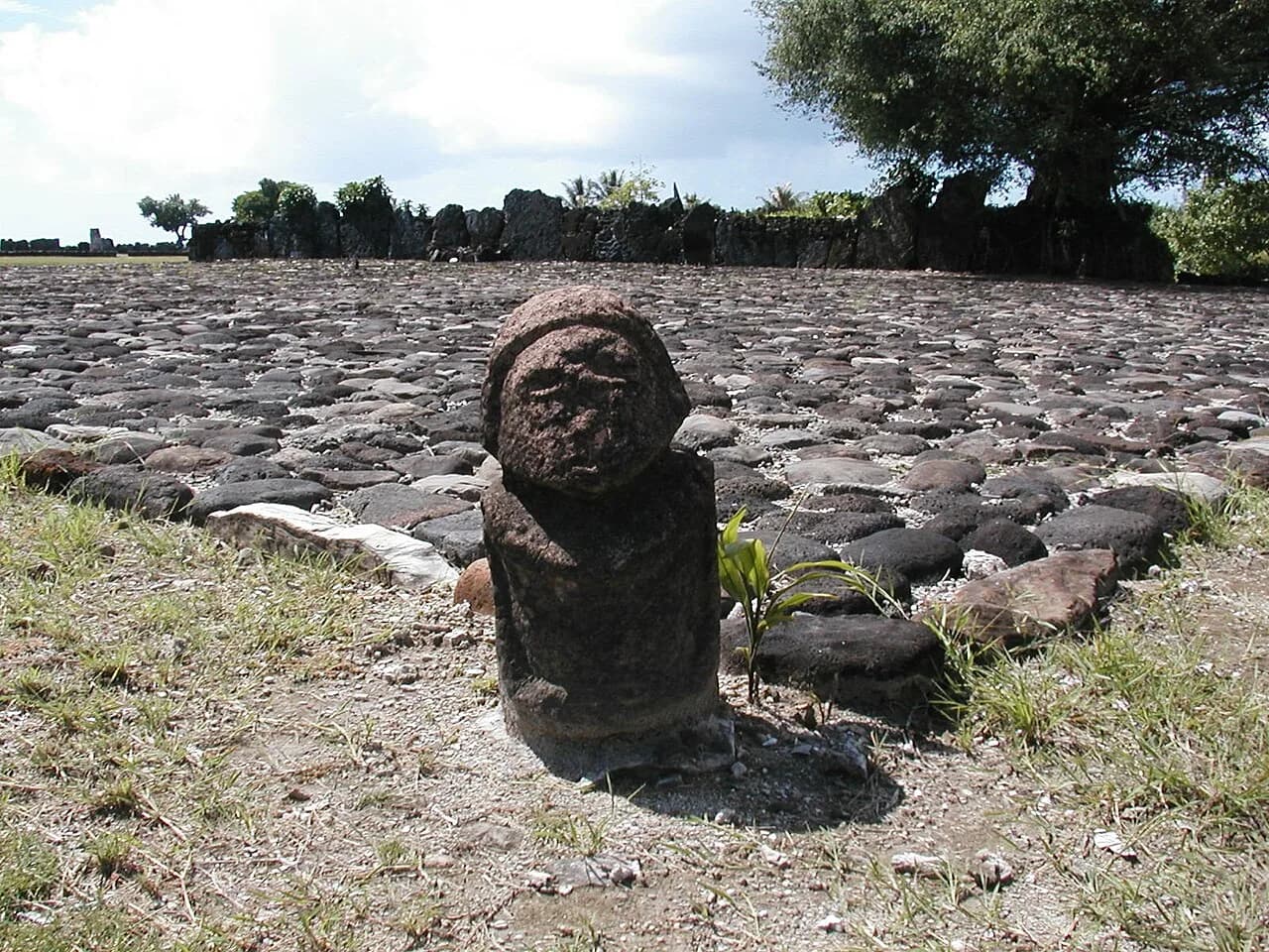 Stone pavement and standing stone at Taputapuātea on Ra’iātea.