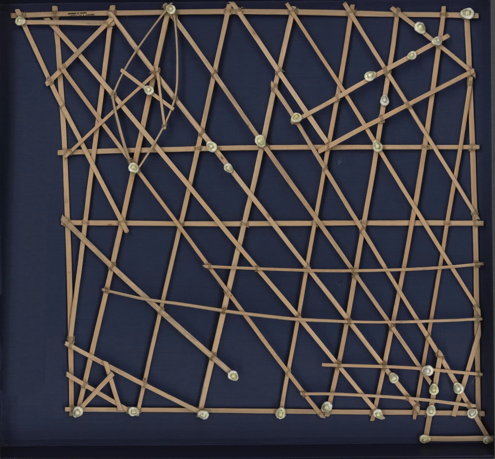 Marshallese rebbelib type chart in the Library of Congress Geography and Map Division, item 2010586182; the shells, wooden strips and typed paper labels are visible in this exact scan.