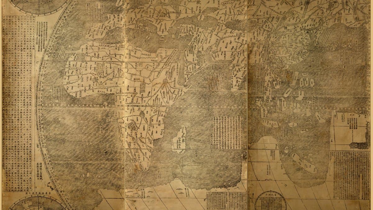 Matteo Ricci’s 1602 Chinese world-map print, James Ford Bell Library six-panel copy; LOC digital image.