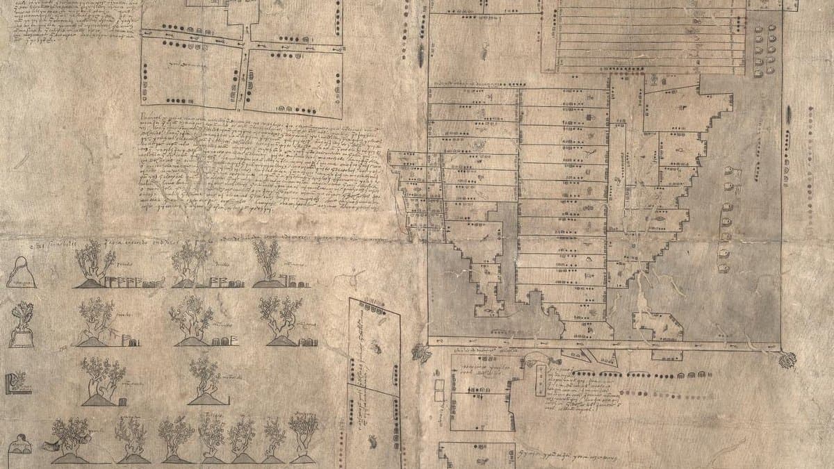 Oztoticpac Lands Map, c. 1540, on amate, Library of Congress original.