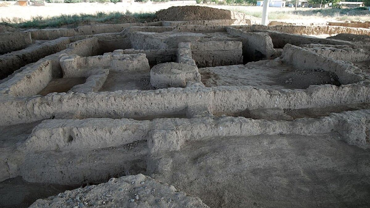 Excavated structures in a protected sector at Sarazm.