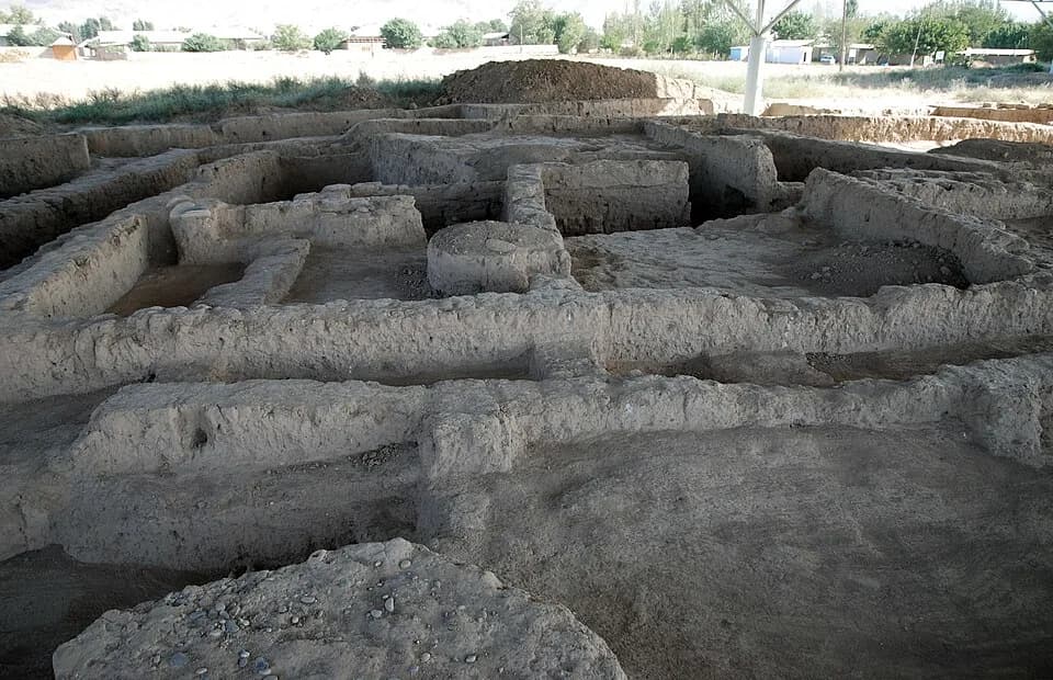 Excavated structures in a protected sector at Sarazm.