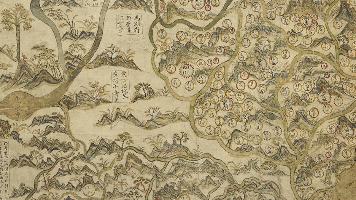 Bodleian Libraries photograph of a detail of the Selden Map of China; consult the keeper for the full sheet.