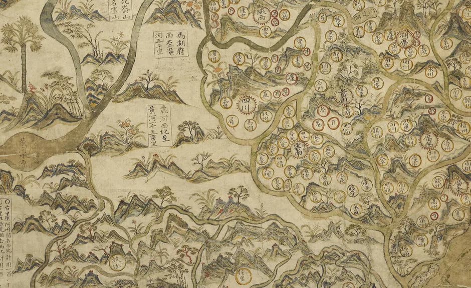 Bodleian Libraries photograph of a detail of the Selden Map of China; consult the keeper for the full sheet.