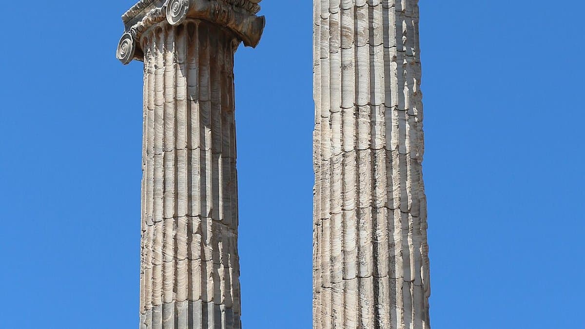 Tall surviving stone columns at the Temple of Apollo at Didyma.