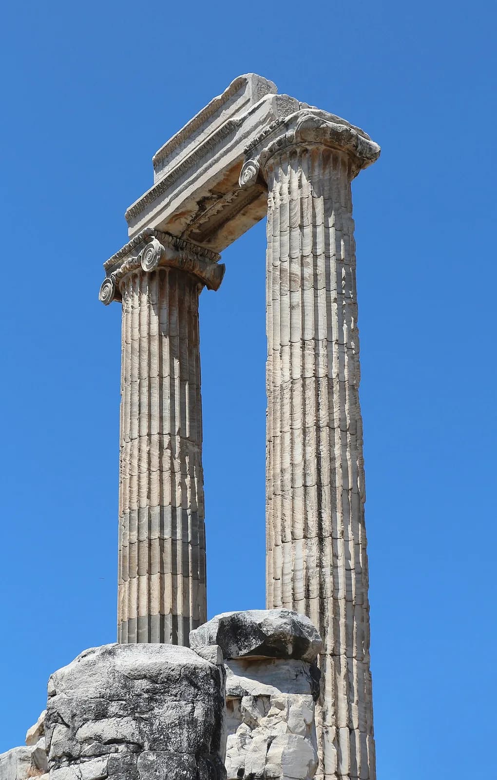 Tall surviving stone columns at the Temple of Apollo at Didyma.
