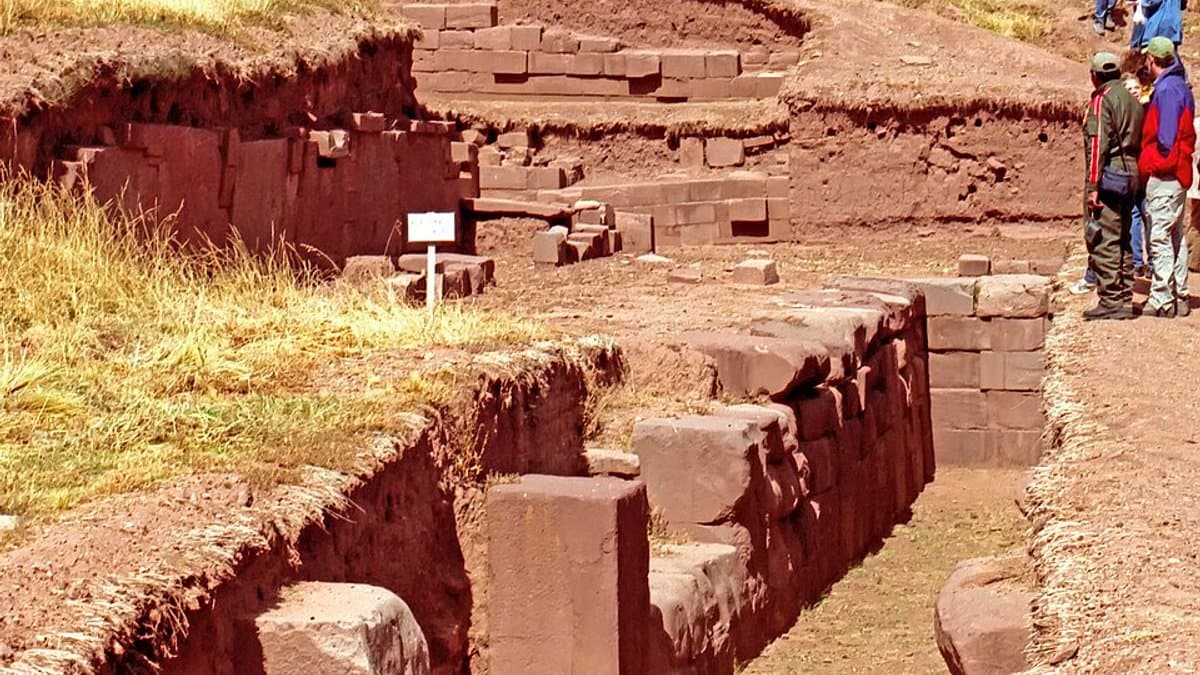 Present-day view of the Akapana mound at Tiwanaku, Bolivia.