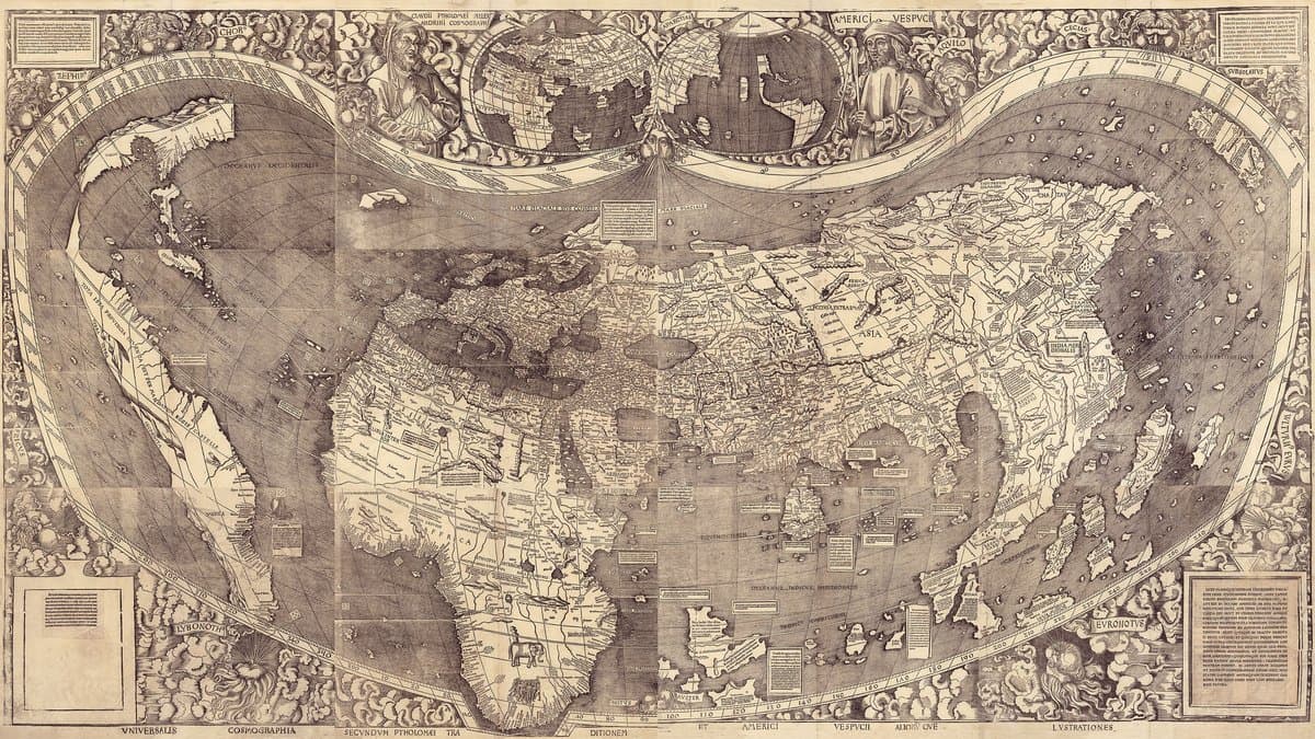 Twelve-sheet 1507 world map of Martin Waldseemuller, Library of Congress copy.