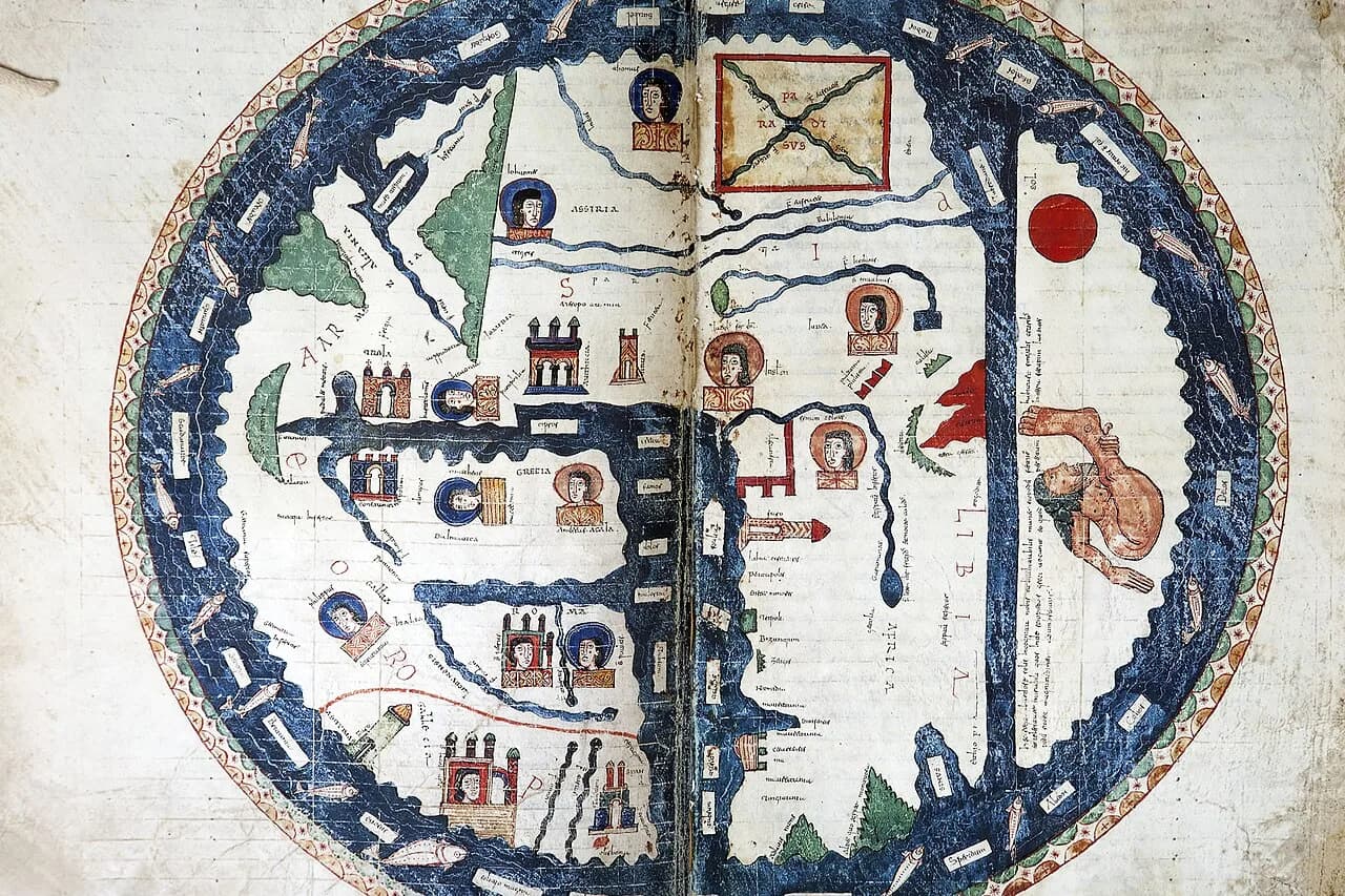 Modern museum reproduction of the 1086 Burgo de Osma Beatus map; the original is in the cathedral archive.