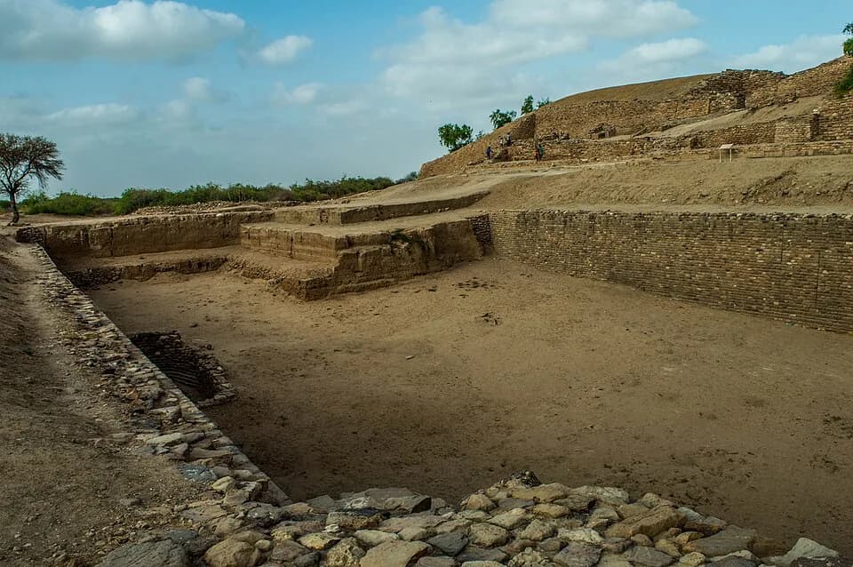 Stone-lined reservoir basin within the Dholavira archaeological site.