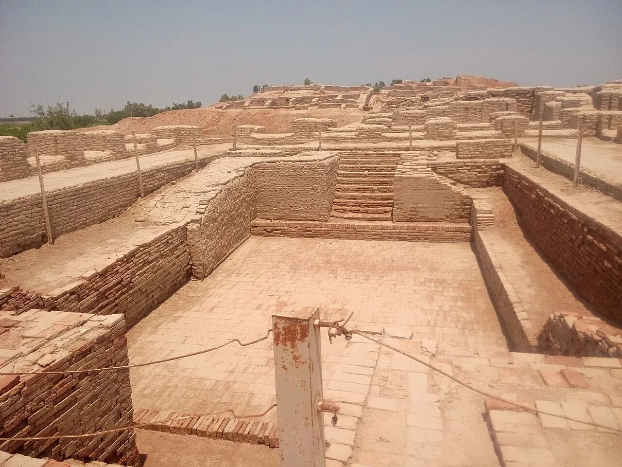 Rectangular brick-lined Great Bath and surrounding rooms at Mohenjo-daro.