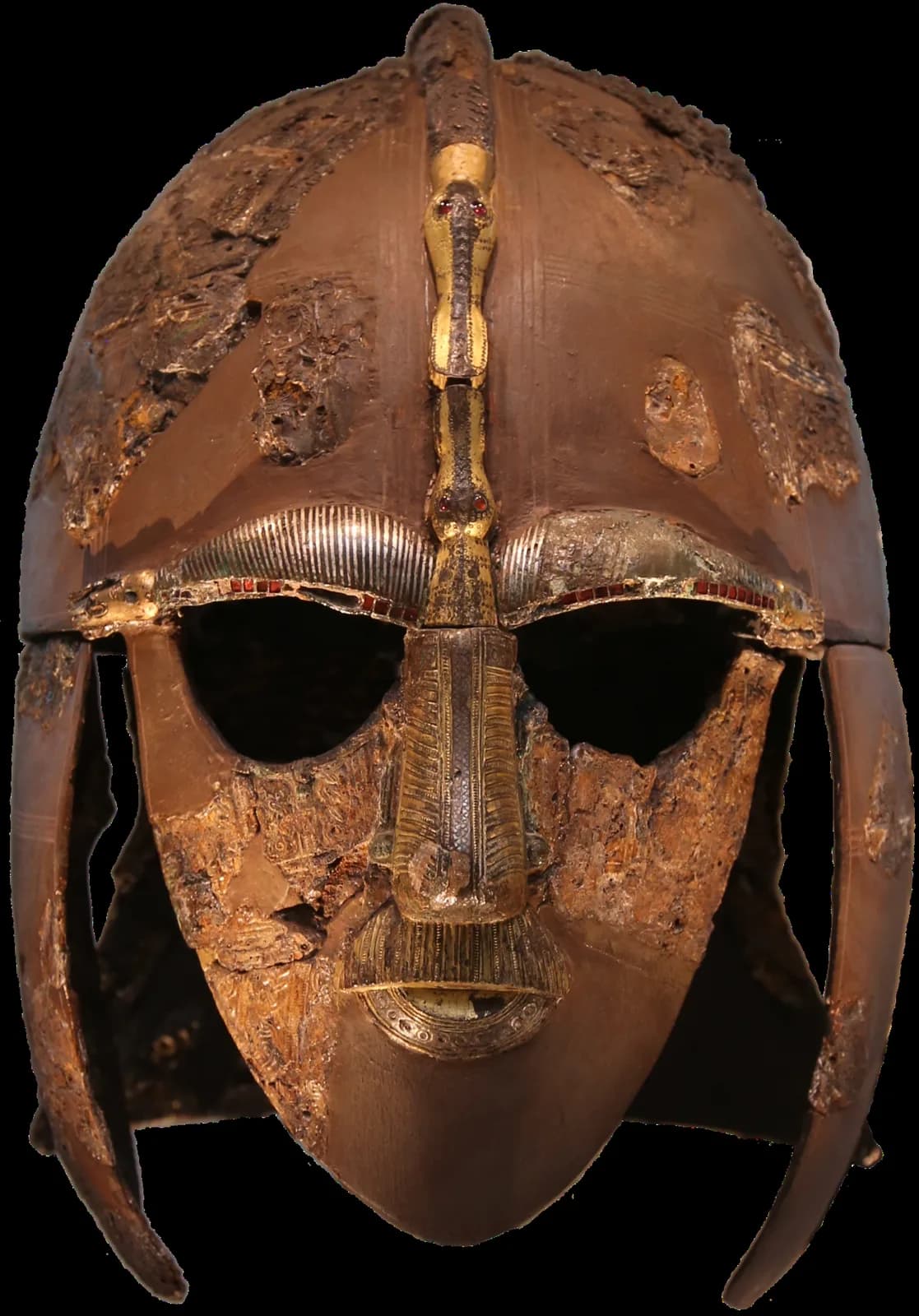 Photo of the Sutton Hoo helmet from the front in 2015